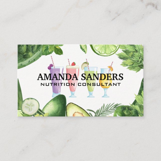 Smoothie Drinks | Green Leaves Vegetables Business Card (Front)