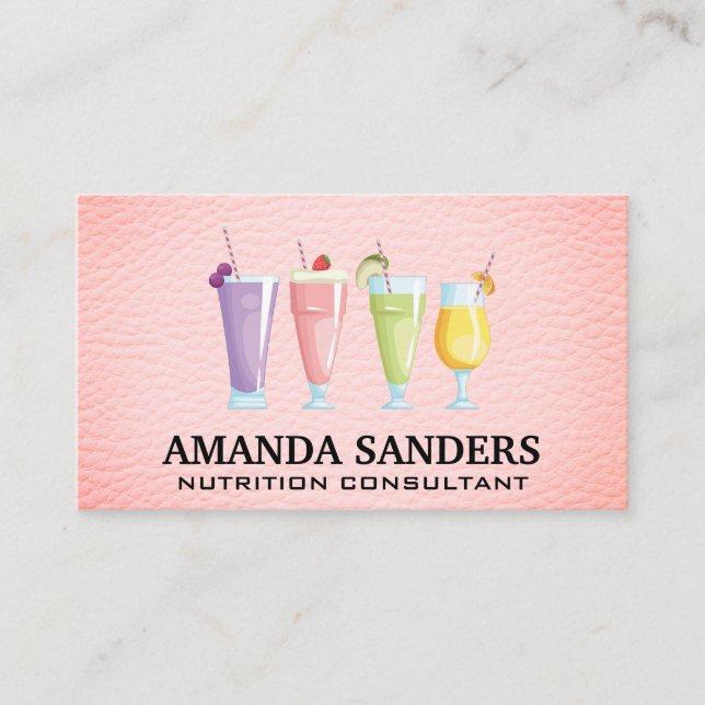 Smoothie Drinks | Pink Leather Business Card (Front)