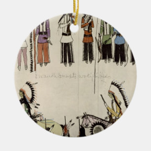 'Smoothing the Place Dance' (ink on paper) Ceramic Tree Decoration