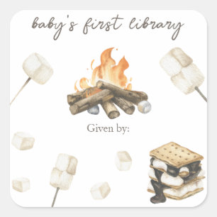 S'more baby shower - baby's first library square sticker