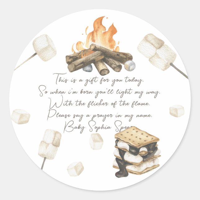 S'more baby shower - Prayer candle label (Front)