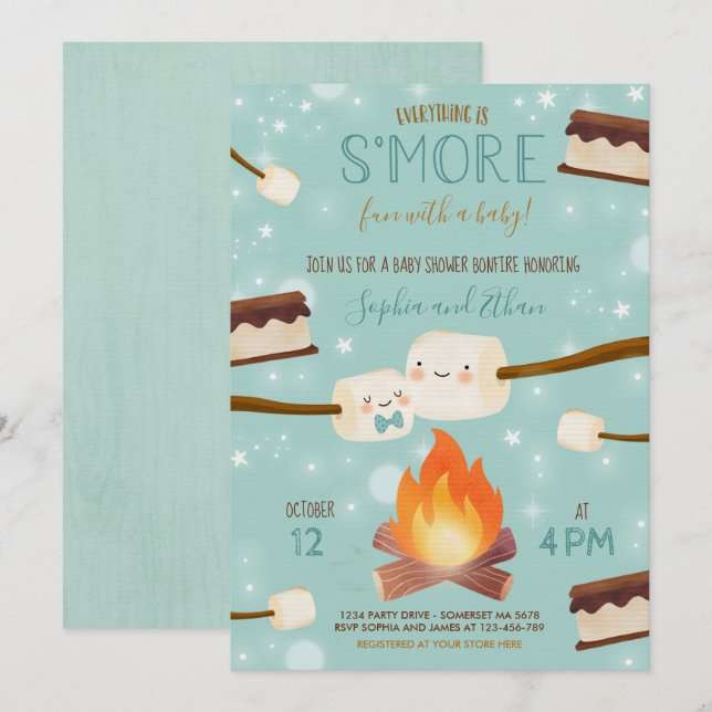 S'more Blue Boy Bonfire Baby Shower Invitation (Front/Back)