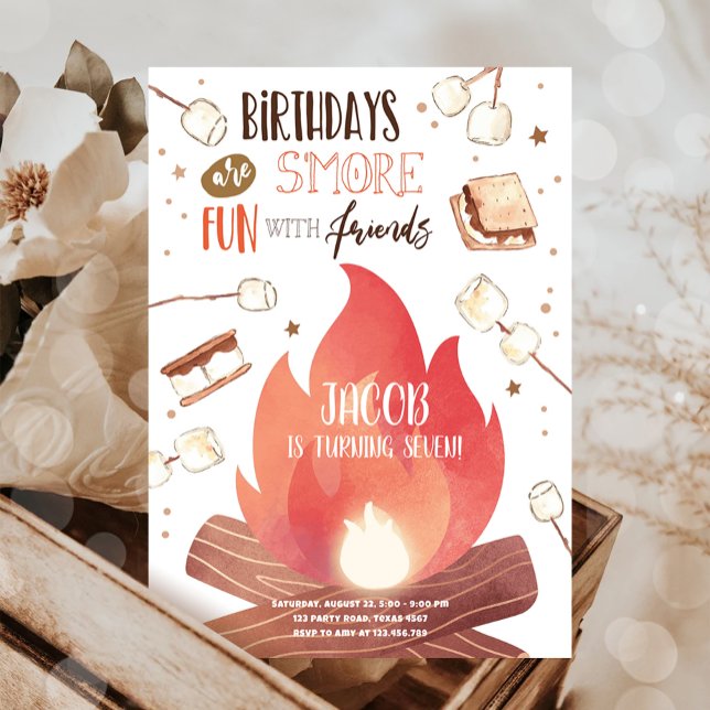 S'more Bonfire Smore Fun Friends Camping Birthday Invitation (Creator Uploaded)