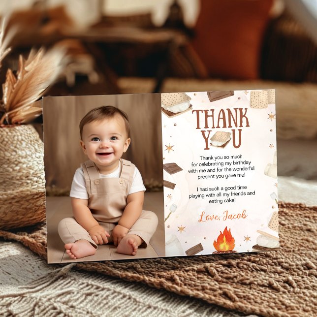 S'more Campfire Birthday Photo Thank You Card (Creator Uploaded)