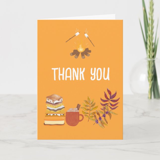 Smore campfire fall leaves baby shower photo  thank you card (Front)