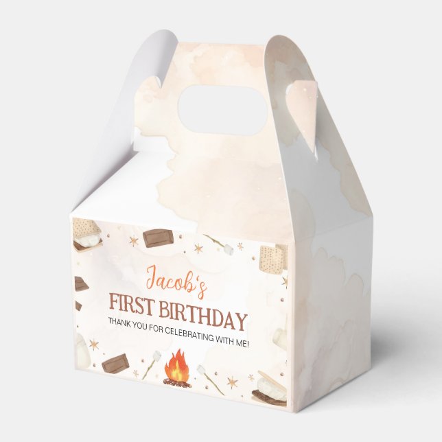 S'more Campfire First Birthday Thank You Favour Box (Front Side)