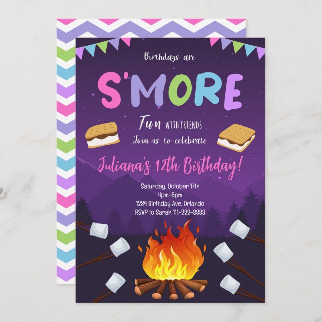 S'more Campfire S'more Fun Friends Birthday Invite (Front/Back)