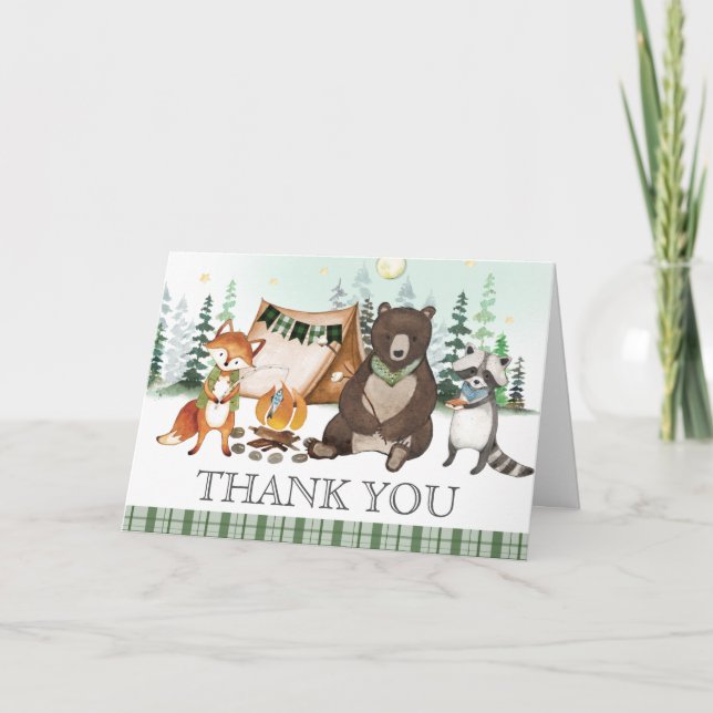 S'more Camping Bear Fox Bonfire Smores Birthday Thank You Card (Front)