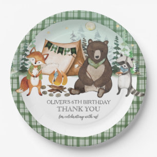 S'more Camping Bear Fox Raccoon Bonfire Birthday Paper Plate