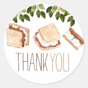 Smore camping birthday party thank you sticker