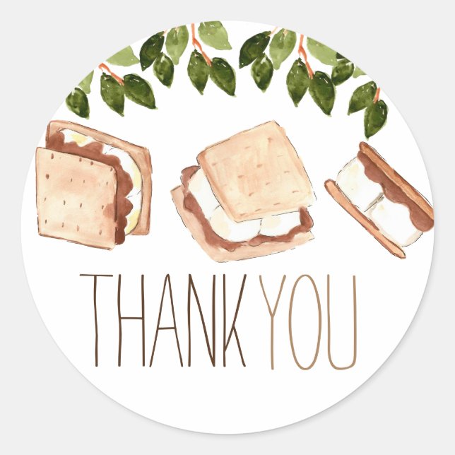 Smore camping birthday party thank you sticker (Front)