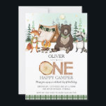 S'more Camping Bonfire Woodland One Happy Camper  Invitation<br><div class="desc">Personalise this awesome S'mores Woodland 1st birthday One Happy Camper invitation with your party details easily and quickly, simply press the customise it button to further re-arrange and format the style and placement of the text.  This unique invitation features cute watercolor woodland bear, fox and racoon. Matching items available in...</div>