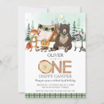 S'more Camping Bonfire Woodland One Happy Camper  Invitation<br><div class="desc">Personalise this awesome S'mores Woodland 1st birthday One Happy Camper invitation with your party details easily and quickly, simply press the customise it button to further re-arrange and format the style and placement of the text.  This unique invitation features cute watercolor woodland bear, fox and racoon. Matching items available in...</div>