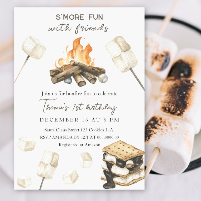 S'more Fun Campfire 1st Birthday Invitation (Creator Uploaded)