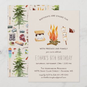S'more Fun Camping Birthday Party Invitation