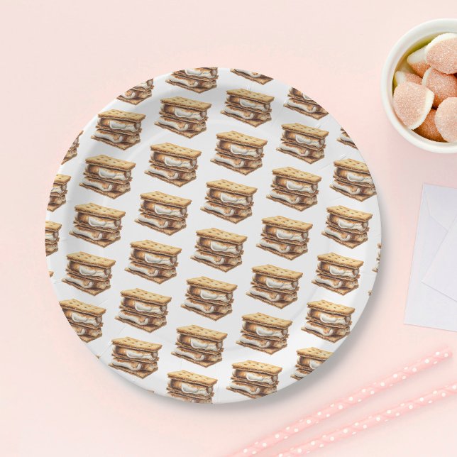Smore Fun Cute Campfire Camping Kids Birthday Paper Plate (Creator Uploaded)