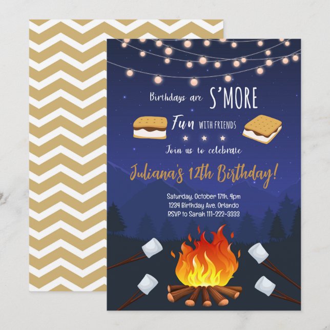 S'more Fun Friends Camping Birthday Invitation (Front/Back)