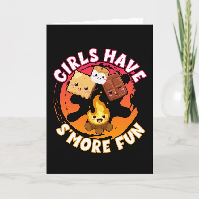 Smore Fun Girls Kids Camping Campfire Card (Front)