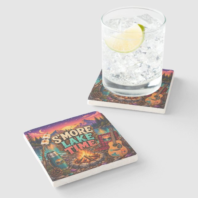 S'more Lake Time Stone Coaster (Side)