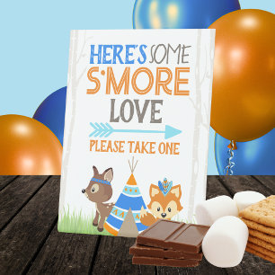 S'more Love Blue Woodland Camper Party Pedestal Sign