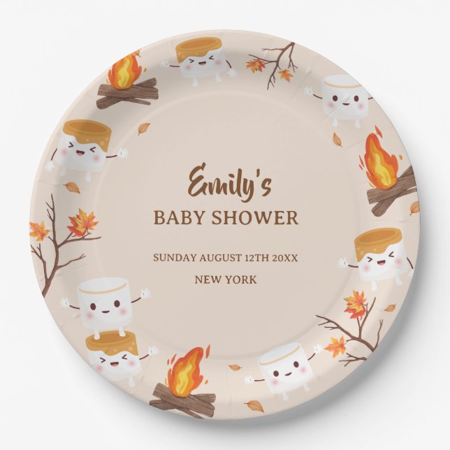 S'more Love Fall Rustic Camping Baby Shower  Paper Plate (Front)