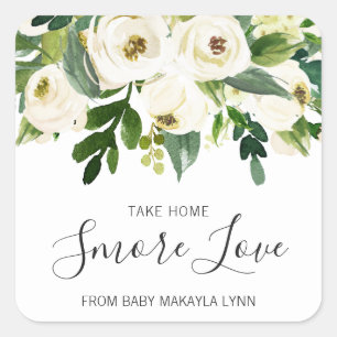 Smore Love Floral Greenery Girl Baby Shower Square Sticker