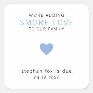 Smore Love Modern Blue Heart Boy Baby Shower Favor Square Sticker