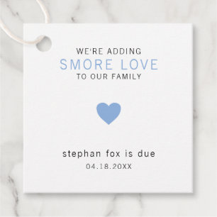 Smore Love Modern Blue Heart Boy Baby Shower Favour Tags