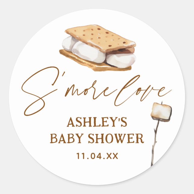 S'more Love Smore baby Shower Classic Round Sticker (Front)