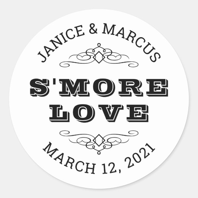 S'more Love Stickers, Smore Favour Stickers (Front)