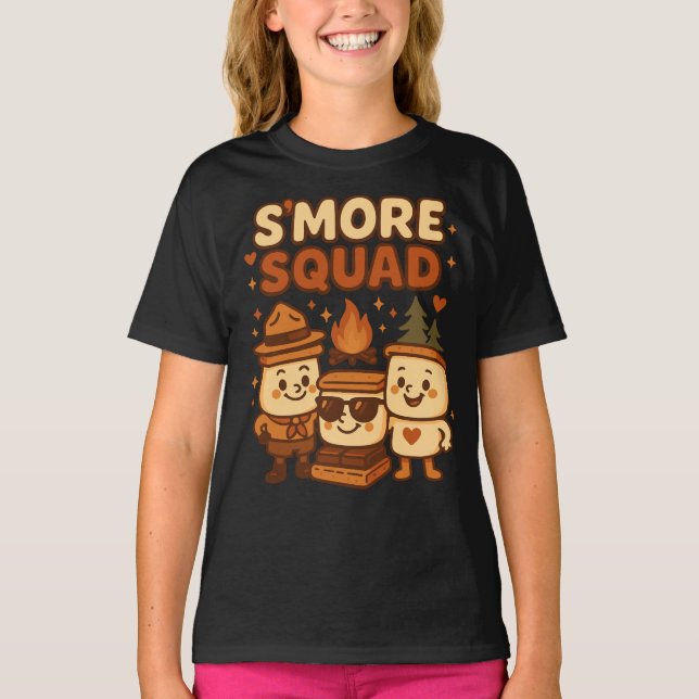 Smore Squad Cute Campfire Cartoon T-Shirt (Front)