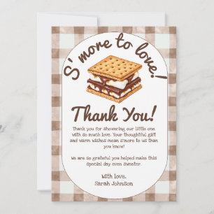 S'more To Love Brown Gingham Baby Shower Thank You Card