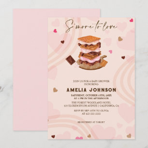 S'more to Love heart pink valentines Baby Shower Invitation