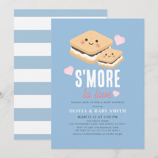 S'more to Love Kawaii Blue Boy Baby Shower Invitation (Front/Back)