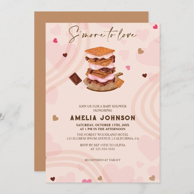 S'more to Love pink hearts valentines Baby Shower Invitation (Front/Back)