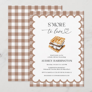 S'More to Love Preppy Brown Plaid Baby Shower Invitation