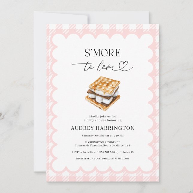 S'More to Love Preppy Pink Plaid Girl Baby Shower  Invitation (Front)