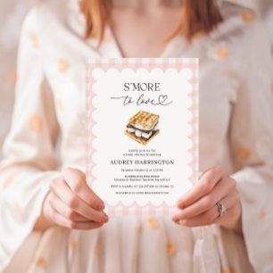 S'More to Love Preppy Pink Plaid Girl Baby Shower Invitation