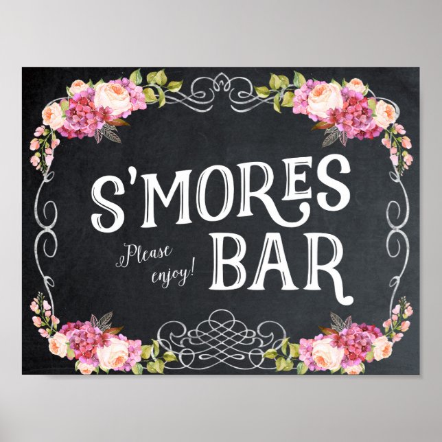 smores bar sign chalkboard floral (Front)
