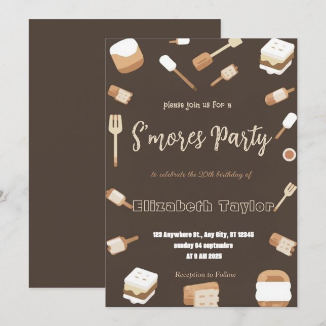 S'mores Birthday Party Invitation – Cosy Campfire (Front/Back)
