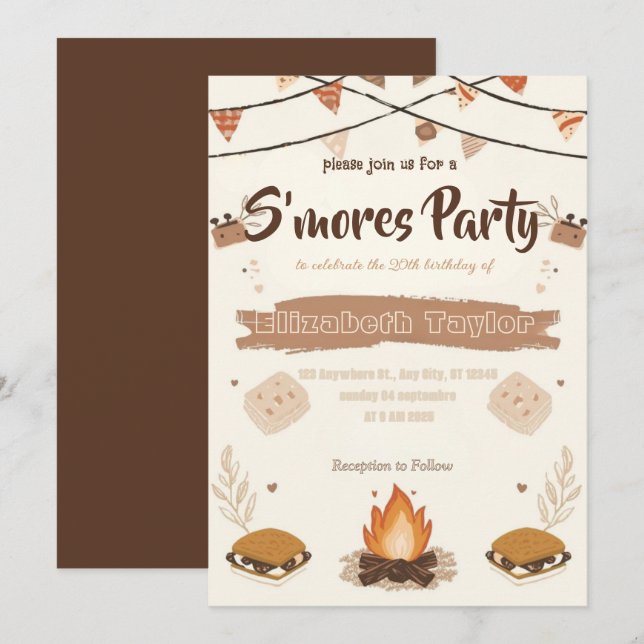 S'mores Birthday Party Invitation – Cosy Campfire (Front/Back)
