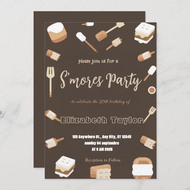 S'mores Birthday Party Invitation – Cozy Campfire (Front/Back)