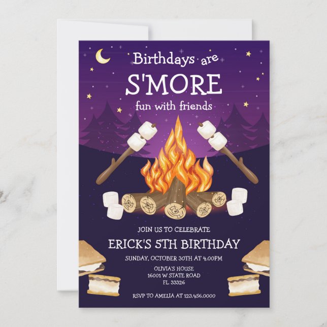 S'mores Birthday Party S'mores Camping Birthday Invitation (Front)