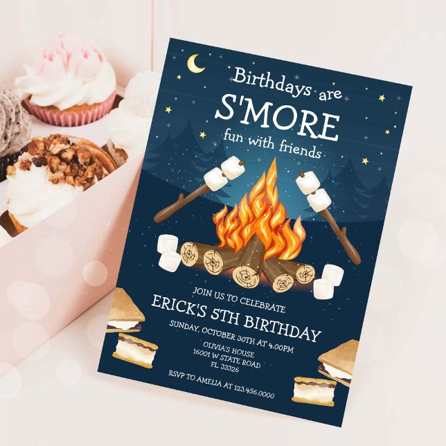 S'mores Birthday Party S'mores Camping Birthday Invitation (Creator Uploaded)