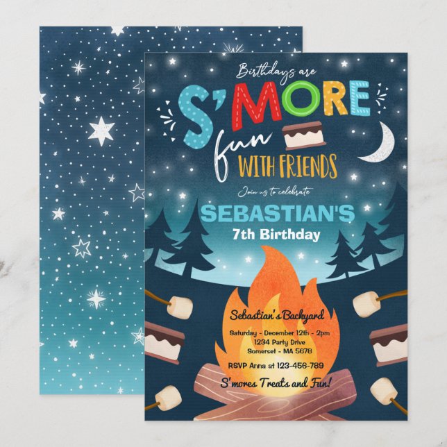 S'mores Birthday Party S'mores Camping Birthday Invitation (Front/Back)