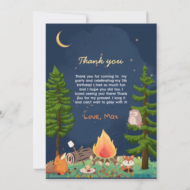 S'mores, Bonfire Kid's Thank You Card (Front)