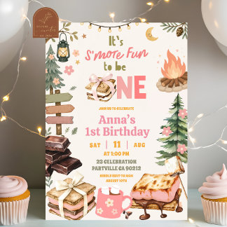 Smores Bow First Birthday Invitation