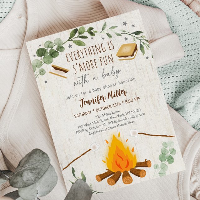 S'mores Campfire Bonfire Greenery Baby Shower Invitation (Creator Uploaded)