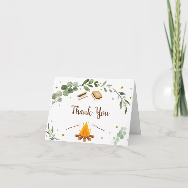 S'mores Campfire Greenery Birthday Thank You Card (Front)
