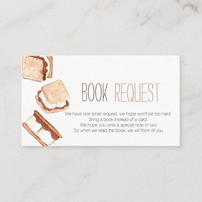 Smores camping baby shower book request card (Front)